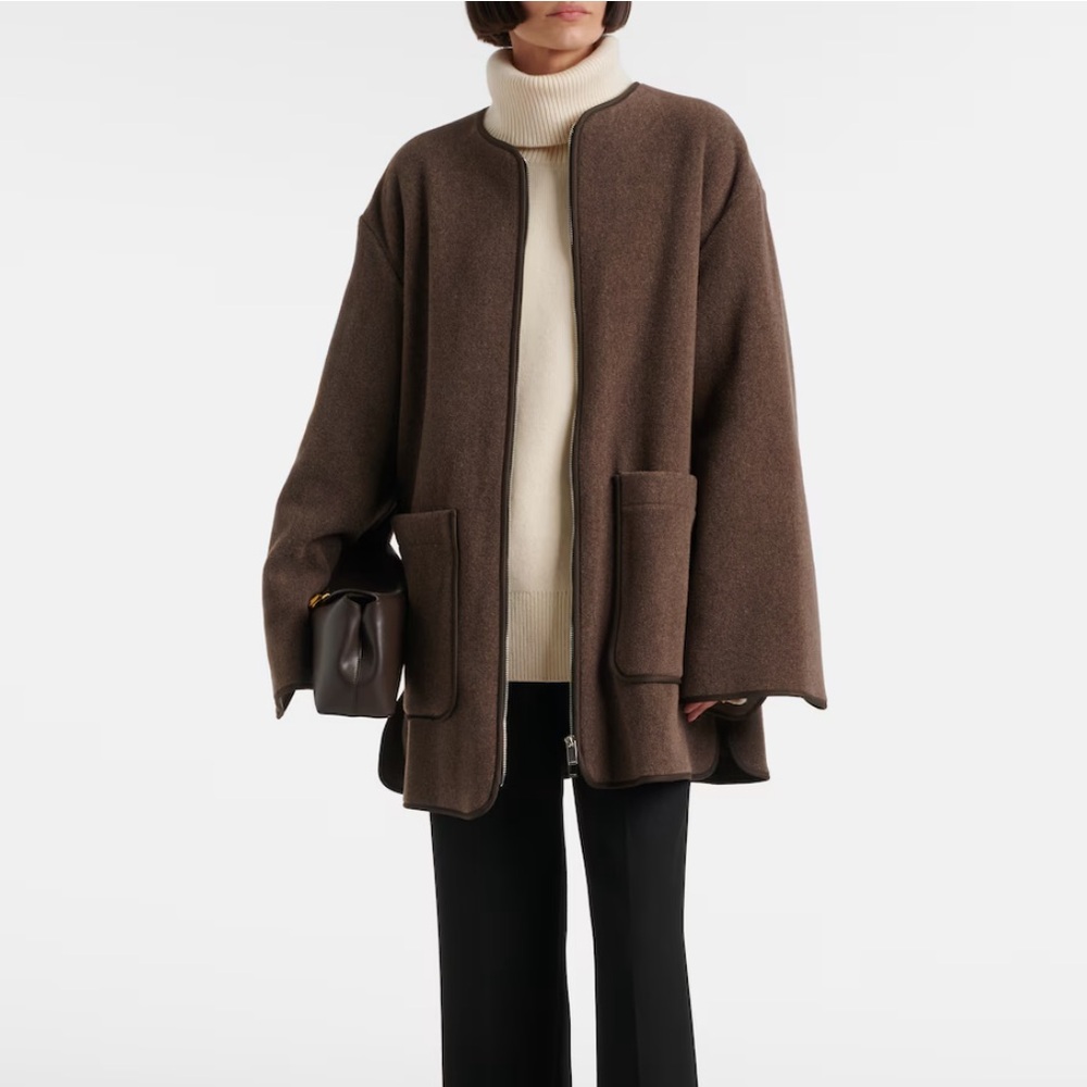 Toteme Brown Wool Zip-Front Oversized Coat